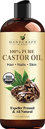 Handcraft Organic Castor Oil for Hair Growth, Eyelashes and Eyebrows - 100% Pure and Natural Carrier Oil, Hair Oil and Body Oil - Moisturizing Massage Oil for Aromatherapy - 12 fl. Oz
