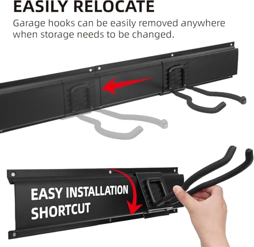 Sinoer Garage Tool Management Wall Rack, Metall-Gartengerätehalter,Garage Wall Management Storage Rack, Aufhänger für Skiausrüstung, Gartengeräte, Besen, Mopps, Rechen, Gartengeräte 96 Zoll 18 Haken