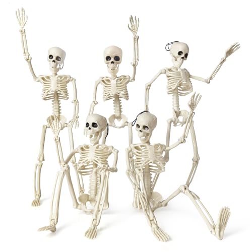 HADWYN 5 Packs Halloween Skeleton Decorations 16 Full Body Posable Joints Skeletons for Halloween Decorations Indoor and Outdoor Horror Atmosphere Decorations