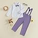 FIOMVA Toddler Boy Gentleman Outfits Button Down Shirt with Suspender Pant Wedding Formal Church Suit Birthday Christening Baptism Dress Clothes(Purple, 18-24 Months)
