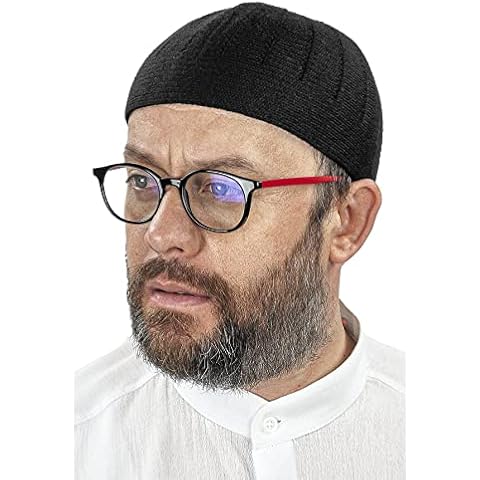 ihvan online Turkish Muslim Winter Wool Knitting Kufi Hats for Men, Taqiya, Takke, Peci, Islamic Caps, Islamic Gifts, Black / Style 1, One size Cover