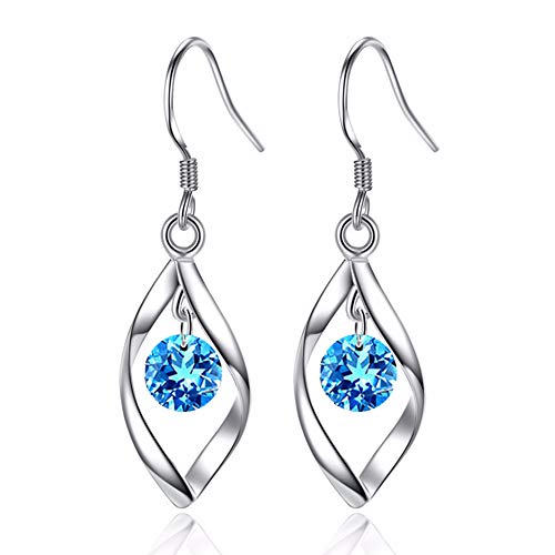 Zolkamery Boucles d'oreilles Femme Argent Fin 925 avec Zirocon Cubique 5A Bleu, Boucles d'oreilles argent Hypoallergénique en Forme Tordue pour Femme Fille,...