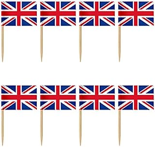 NUOBESTY 100pcs UK Flag United Kingdom British Cupcake Toppers Picks Mini Stick Toothpick Flags Cocktail Picks Desert Fruit Picks for World Country Sports Party Decorations