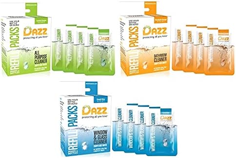DAZZ Whole House Refill Pack (4 of Each Product - 12 Total) Natural Cleaning Tablets - All Purpose Cleaner, Glass and Window Cleaner, and Bathroom Cleaner - Eco Friendly, Non Toxic