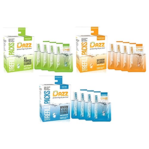 DAZZ Whole House Refill Pack (4 of Each Product - 12 Total) Natural Cleaning Tablets - All Purpose Cleaner, Glass and Window Cleaner, and Bathroom Cleaner - Eco Friendly, Non Toxic DAZZ Whole House Refill Pack (4 of Each Product - 12 Total) Natural Cleaning Tablets - All Purpose Cleaner, Glass and Window Cleaner, and Bathroom Cleaner - Eco Friendly, Non Toxic