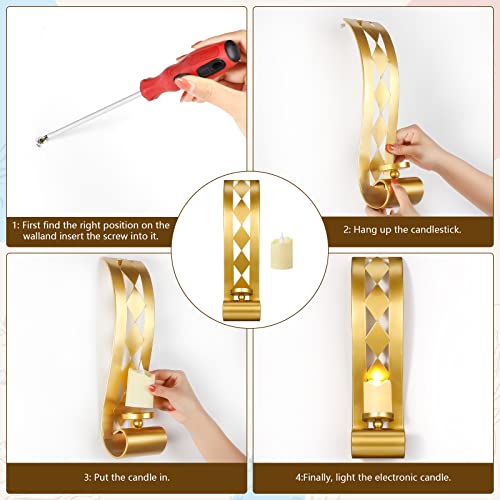 Wall Sconce Set Of 2 Metal Wall Art Decorations Wall Candle Holder Elegant Wall Art Candles Sconces Wall Decor For Living Room Bathroom Dining Room And Office (Gold) #TOP3