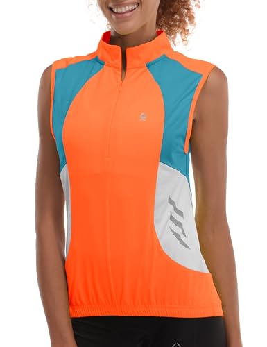 Image of Little Donkey Andy Women's Half Zip Breathable Cycling Vests Reflective Sleeveless Jerseys Shirts Golf 4 Rear Pockets
