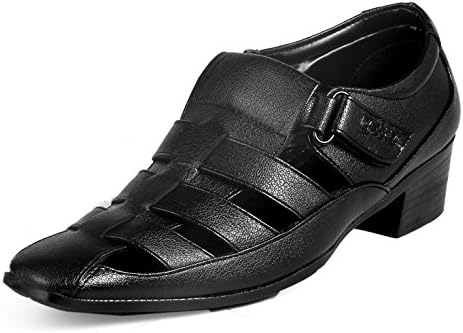 BXXY Black Height Increasing Synthetic Leather Roman Sandals for Men