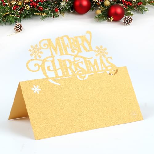 Lot de 50 marque-places de Noël pour table de Noël, cartes de table dorées pour décoration de fête de mariage