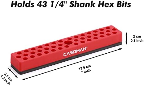 CASOMAN 2PCS 1/4" Hex Bit Organizer with Magnetic Base - Red, 86 Hole Bit Organizer with Strong Magnetic Base, Magnetic Bit Organizer for Your Specialty