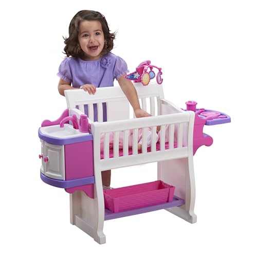 Image of American Plastic Toys Kids My Very Own Nursery Baby Doll Playset with Crib, Feeding Station, Sink, Storage and Starry Night Mobile, Pink
