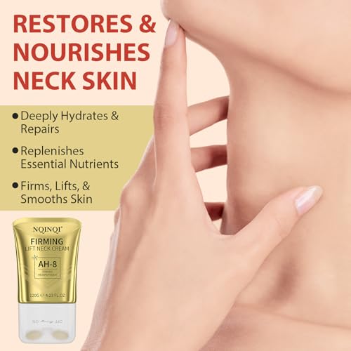 NQINQI AH-8 Firming Neck Cream with Roller - Neck and Chest Firming Cream to Lift, Tighten & Smooth Sagging Skin, Reduce Wrinkles & Hydrate for Youthful Neck, 4.23 Fl Oz