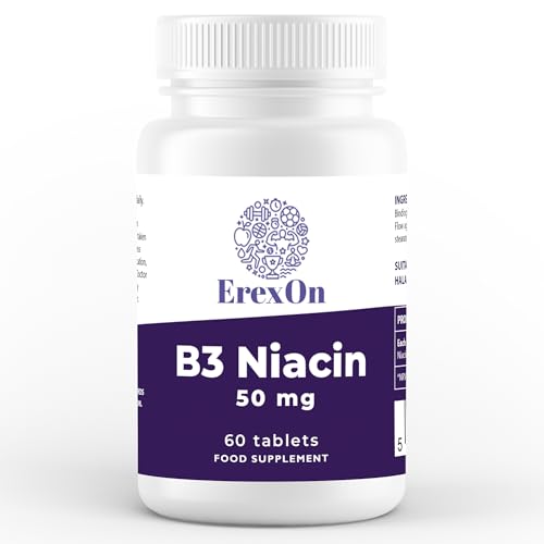 ErexOn Vitamin B3 | Niacin Supplement 50mg | 60 Vegan Tablets with Nicotinic Acid for Energy & Nervous System Health | UK Made