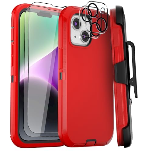 Coque iPhone 15 Plus robuste rouge antichoc avec clip et protections d'écran