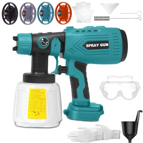 Kilison Akku Farbsprühsystem, kompatibel mit Makita 18V Akkus (ohne Akku), Akku Farbspritzpistole, Handfarbsprüher mit 4 Düsen und abnehmbarem 1L für Möbel, Zäune, Wände, Schränke, DIY