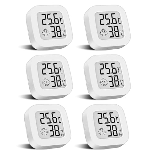 6 Stück Mini Digital Thermometer Mit Schalter, LCD Hygrometer Temperatur Innen Kabelloses, Luftfeuchtigkeit Meter Hochgenauer Temperatursensor Display in ℉/℃ für Babyzimmer Innenraum Büro