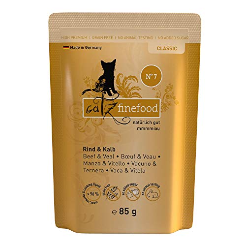 catz finefood N° 7 Rind & Kalb Feinkost Katzenfutter nass, verfeinert mit Aprikose & Ananas, 16 x 85g Beutel