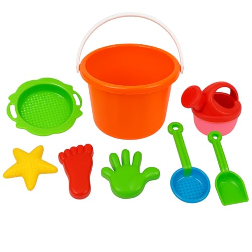 Image of HIMAVAT 8-Piece Beach Sand Toy Set for Kids - Colorful Bucket, Shovel, Molds & Watering Can - Durable Plastic Toys for Toddlers - Perfect for Beach, Sandbox, Outdoor Play