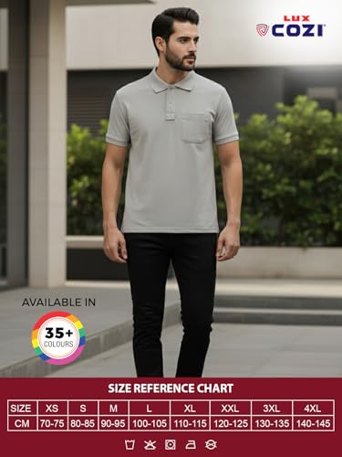 Image of Lux Cozi Men's Half Sleeve Soild Casual Regular Fit T-Shirt with Chest Pocket | Polo Tshirt for Men