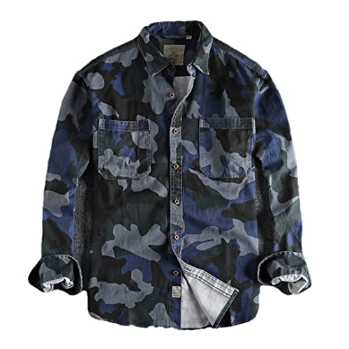 Chemise à manches longues coton sergé homme robuste avec poche bleu m