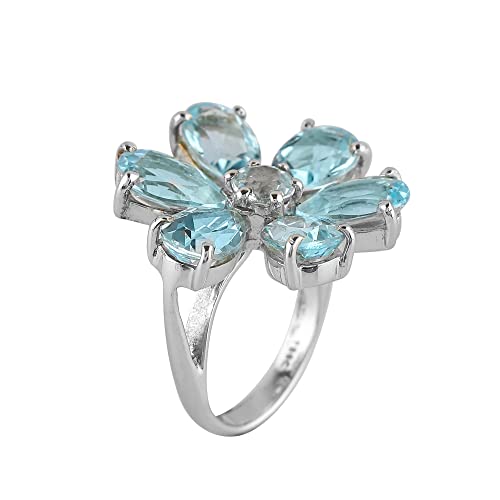 Blue Topaz Gemstone Ring, Solid 925 Sterling Silver Statement Prong Ring, Handmade Ring For Women, December Birthstone, Promise Minimalist Bridal Designer Ring, Valentines Day Gift (Us - 7) #TOP14