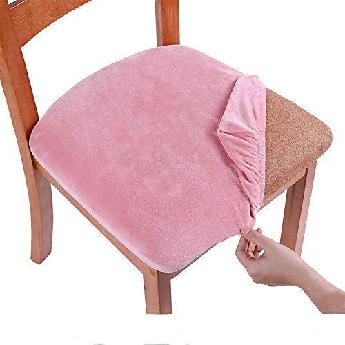 smiry Fundas elásticas para asientos de comedor, fundas de terciopelo para sillas de comedor, fundas de asiento extraíbles y lavables, 1 unidad, color rosa