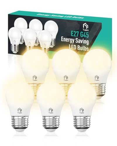 tuare E27 Screw Bulb, 5W 550 Lumens E27 LED Bulb, G45 E27 LED Bulb Warm White 3000K, 40W Equivalent E27 Edison Screw Bulb, CRI 80 Light Bulb e27, Edison Bulb E27 Non Dimmable - Count of 6