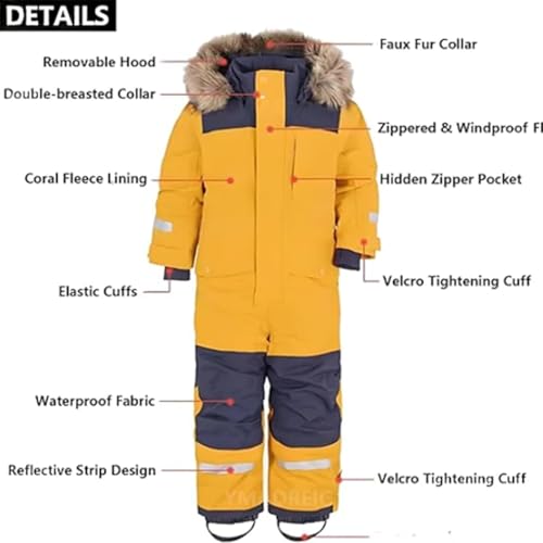 Traje de Nieve de una Pieza Impermeable y cálido para niños, Traje Nieve Invierno para Exteriores, esquí bebés y niñas, A03-rosa, 12-13 años - imagen 5