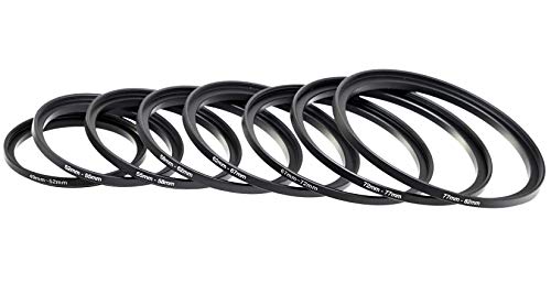Fotasy Anodized Black Metal Filter Step Up Ring Set, Stepping Lens Adapter Rings 49-52Mm 52-55Mm 55-58Mm 58-62Mm 62-67Mm 67-72Mm 72-77Mm 77-82Mm (Sru) #TOP2