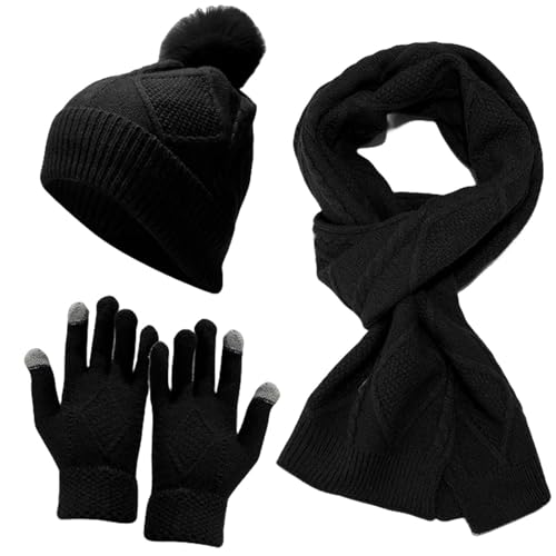 Tricoté bonnet cou gants ensemble 3 pièces unisexe à offrir pour la saison froide