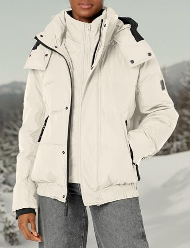 Image of Andrew Marc Men's Short Quilted Inner Bib Attached Down Fill Phoenix Down Bomber Hybrid