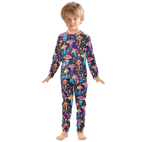ODAWA Colorful Mushrooms Black Fall Outfits Boys Girls 18M Footless Tee and Pant 2-piece Set3
