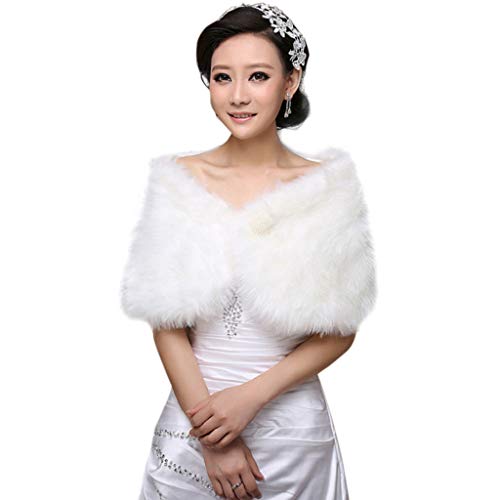 Womens White Faux Bridal Wrap Stole Shawl Cape Wedding Artificial Pearl2