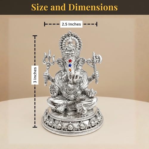 Image of Silver Plated Ganesh Idol 3 Inch with Gift Box | Ganpati Murti for Home Decor, Puja Room, Office Desk & Car Dashboard | Spiritual Housewarming Gift Showpiece