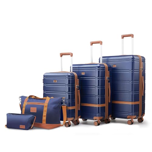 Image of NEISIA Luggage Sets with spinner wheels, PC+ABS Hard Shell Travel Luggage,Lightweight Carry-on suitcases with TSA Lock,YKK Zippers (Navy(N), 5 piece sets(20 /24 /28 /DB /TB)
