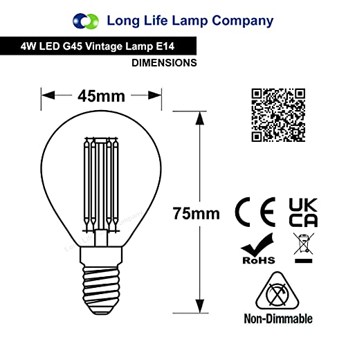 Long Life Lamp Company 2 x 4w Purple LED Golf Ball Light Bulb E14 Small Edison Screw Clear Glass G45 Filament - Image 3