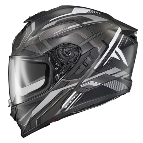 ScorpionEXO ST1400 EVO Carbon Fiber Full Face Sport Touring Street Motorcycle Helmet - Bluetooth Ready Speaker Pockets DOT ECE Hex (Matte Grey - Large)