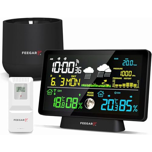 Wireless Weather Station with Digital Rain Gauge, Feegar Forecaster LCD 7,5\" Indoor Outdoor Temperature Sensor, Hygrometer, Atomic Clock, Barometer, Digital DCF Wireless Weather Station with Digital Rain Gauge, Feegar Forecaster LCD 7,5\" Indoor Outdoor Temperature Sensor, Hygrometer, Atomic Clock, Barometer, Digital DCF