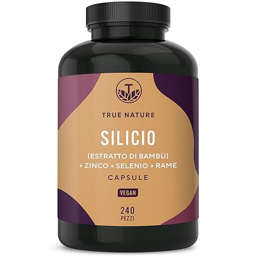 SILICIO ad alto dosaggio - 240 capsule (500mg Silicio organico dose giornaliera) - Silicio integratore estratto dal bambù indiano - incluse vitamine per capelli - zinco, selenio e rame - TRUE NATURE