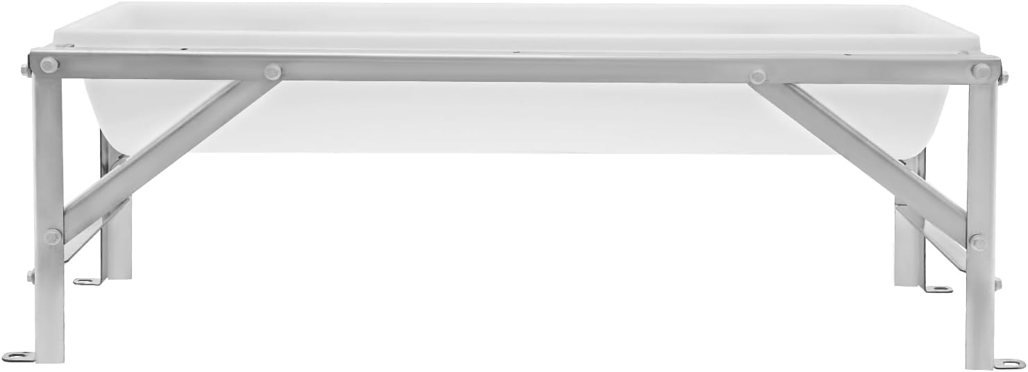 Livestock Feed Trough Livestock Shelter Long Large Capacity Feeder with Stand and Deeper Feeding Pan for Farm Yard (Silver+White)