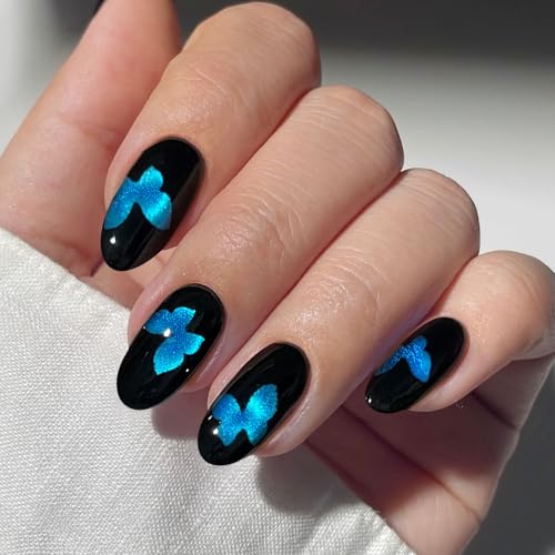 JMEOWIO Uñas de Gel Pegatinas Ojo Gato Mariposa Azul Pegatinas Uñas Gel Nail Art Stickers Decoración