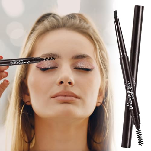 2pcs Eyebrow Pencil with Brow Brush, Waterproof Dual-Sided Micro Brow Pencil Drawing Eye Brow, Long-Lasting & Natural Look Professional Microbrow Pencil Automatic Makeup Tool (Light&Dark Coffee) - Image 6