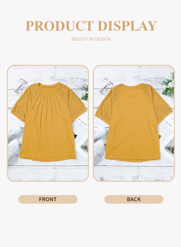 Image of Eytino Plus Size Tops for Women Summer Lace Short Sleeve Crewneck Loose Casual Blouse Tunic T Shirts(1X-5X)