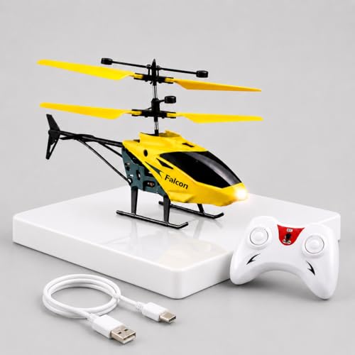 Image of DURAZO Remote Control Plastic Helicopter Toy for Kids | Gravity Sensor Battery Chargable Toy Helicopter | USB Charging Infrared Induction Flight I Pack of 1 (Yellow Col)