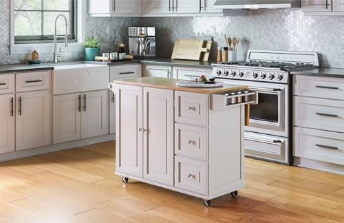 Image of Homestyles Dolly Madison Off-White Mobile Kitchen Island Cart with Wood Drop Leaf Breakfast Bar