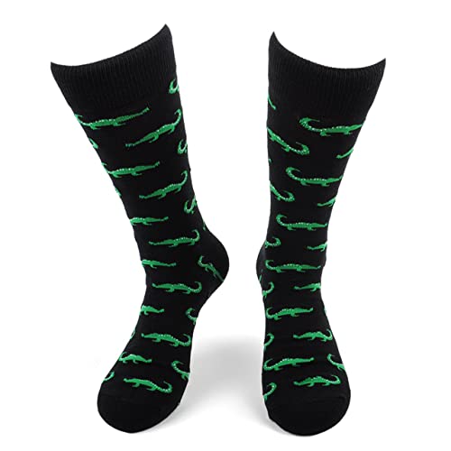 Urban-Peacock Men's Novelty Fun Crew Socks for Dress or Casual - Multi-Pair Options (Alligators - Black, 2 Pair)