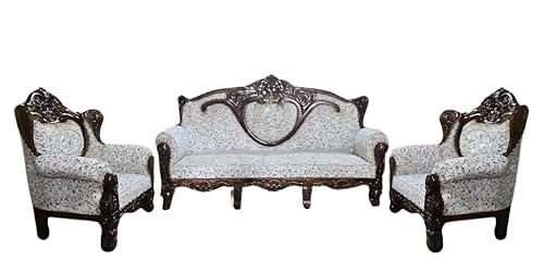 Image of Royal Carved Wooden Sofa Set | 3+1+1 Seater | Antique with Button Tufted Velvet Upholstery | Victorian Style Living Room Furniture Tufted Sofa Set Grey 3-Piece (Design 1)