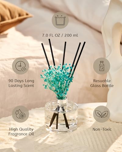 M&SENSE Reed Diffuser Set with 7 Sticks | 7.0oz Fresh Lemon & Freesia & Magnolia Scent, Long Lasting Floral Fragrance, Home Diffuser with Baby's Breath Flower Gifts for Friends Teachers & Mothers Day