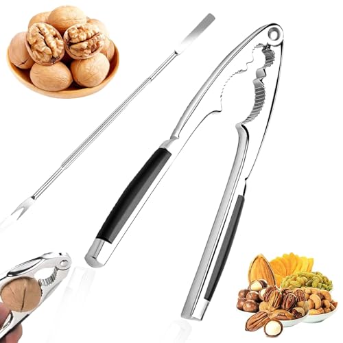 nutcrackers for Nuts,nut Cracker,4 in 1 Nutcracker,Stainless Steel Walnut Cracker with Non-Slip Handle,with a Fork Walnut Tongs,Opening Tool for Nutcracker, Pecans and Seafood