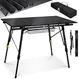 KESSER&reg; Campingtisch faltbar Klapptisch mit Aluminiumrahmen Aufrollbare Tischplatte Falttisch klappbar H&ouml;henverstellung 90 x 53cm - bis 30 kg inkl. Tragetasche mit Trageband & Netztasche, Schwarz